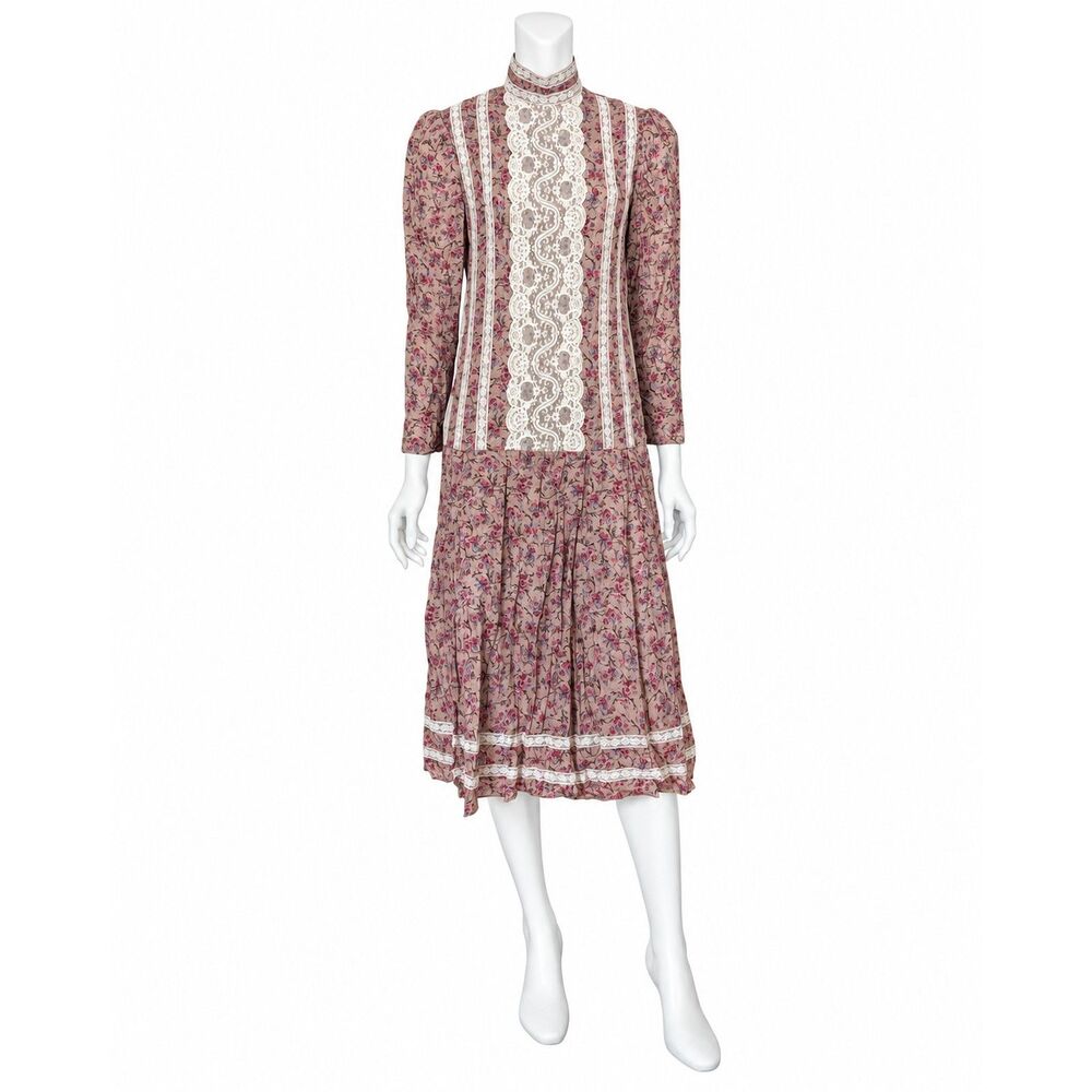 Gunne Sax Jessica McClintock Vintage Floral Lace Drop Waist Prairie Dress Size 3